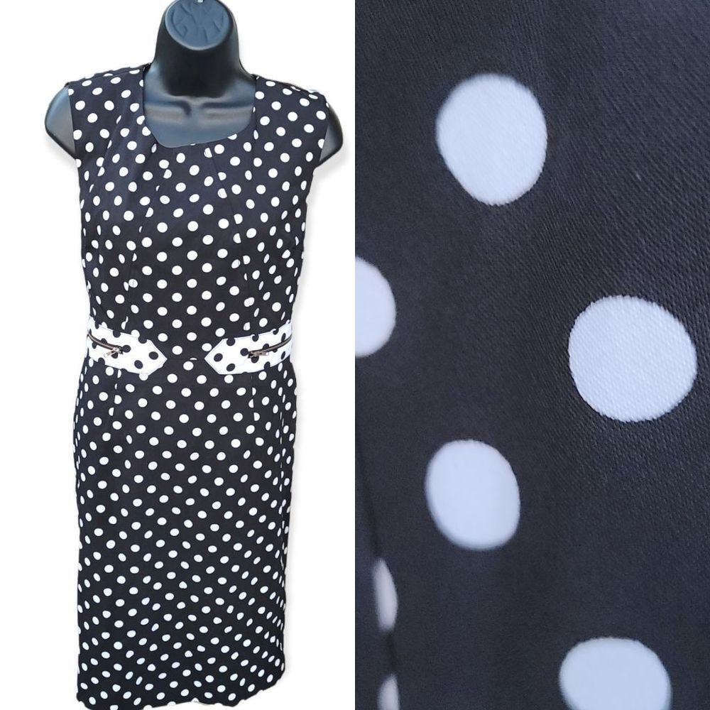 Emma Michele Polka-dot Sheath Midi Black & White Size 8